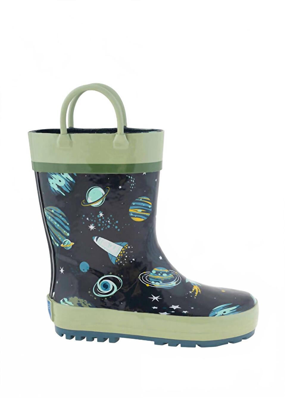 NEW STEPHEN JOSEPH kid's rubber rain boots in outer space